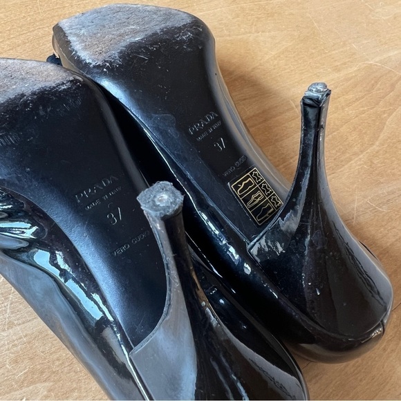 PRADA PATENT LEATHER PUMP COQUETTE GIRLY OLD MONEY QUIET LUXURY PEEP TOE  37-7 - Picture 10 of 13